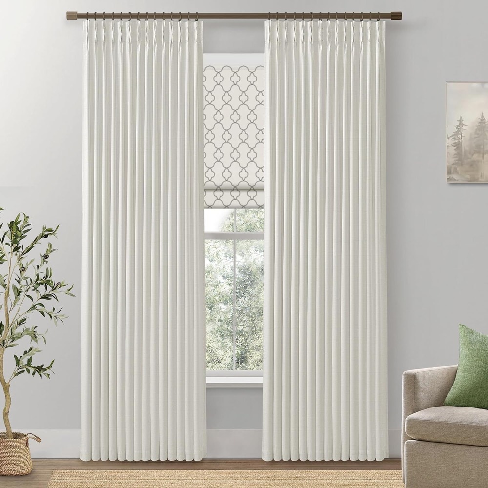 Tan Curtain Panel Set Window Treatment Pleated Adjustable Hooks‎ Included